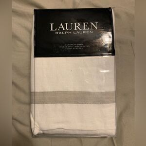 LAUREN RALPH LAUREN Carolyne Frame Euro Sham $135 Off White Gray Linen Cotton